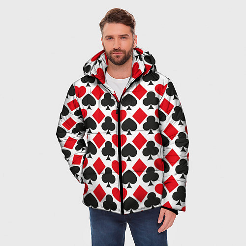Мужская зимняя куртка Масти карточные - символика / 3D-Черный – фото 3