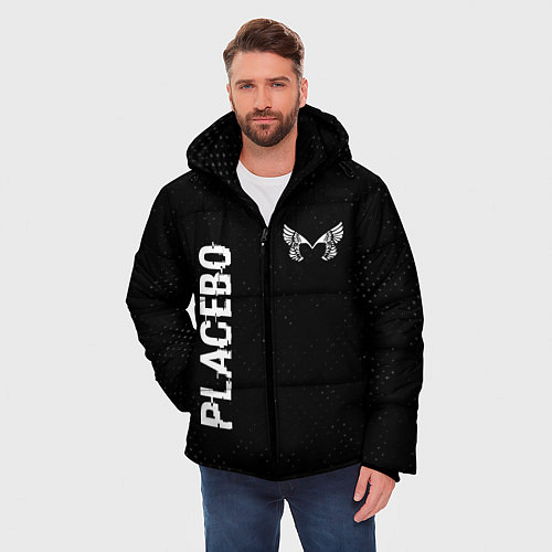 Мужская зимняя куртка Placebo glitch на темном фоне: надпись, символ / 3D-Черный – фото 3