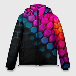 Куртка зимняя мужская Цветной шестиугольник, цвет: 3D-черный