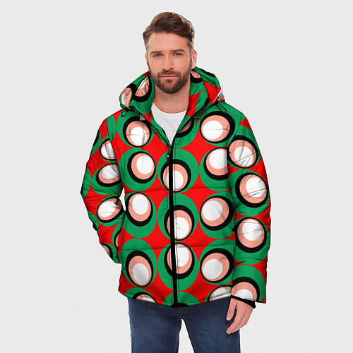 Мужская зимняя куртка Орнамент из контрастных кругов / 3D-Черный – фото 3