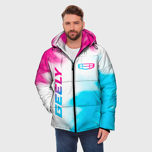 Мужская зимняя куртка Geely neon gradient style: надпись, символ / 3D-Черный – фото 3