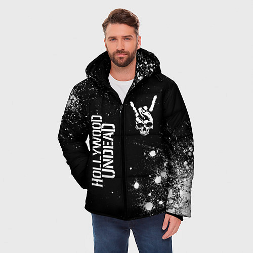 Мужская зимняя куртка Hollywood Undead и рок символ на темном фоне / 3D-Черный – фото 3