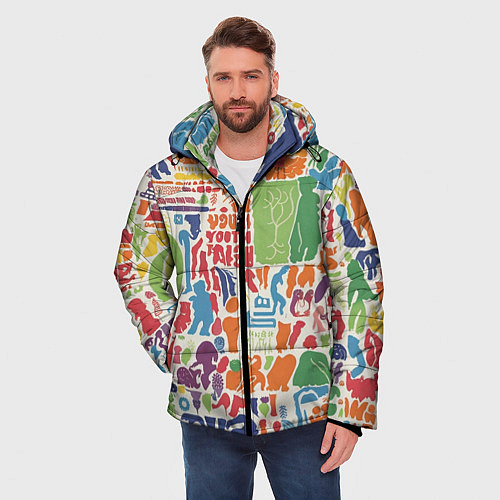 Мужская зимняя куртка Красочные каракули / 3D-Светло-серый – фото 3