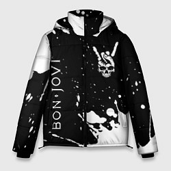 Куртка зимняя мужская Bon Jovi и рок символ на темном фоне, цвет: 3D-черный