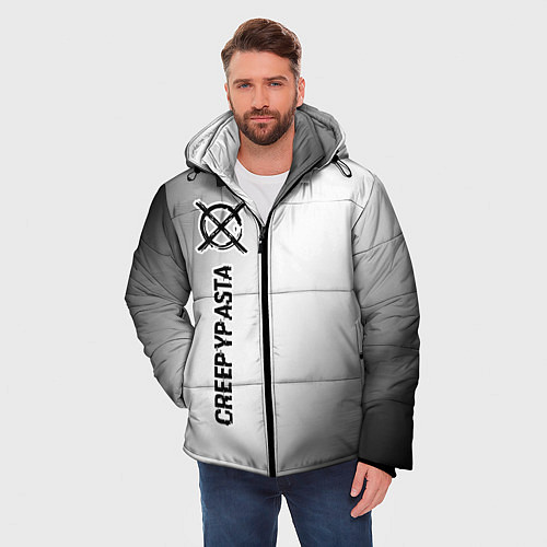 Мужская зимняя куртка CreepyPasta glitch на светлом фоне: по-вертикали / 3D-Черный – фото 3