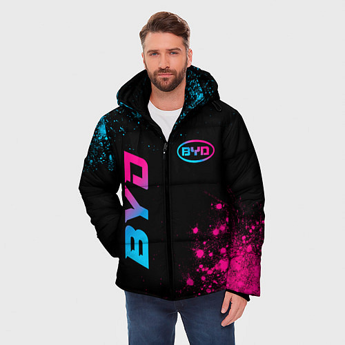 Мужская зимняя куртка BYD - neon gradient: надпись, символ / 3D-Черный – фото 3