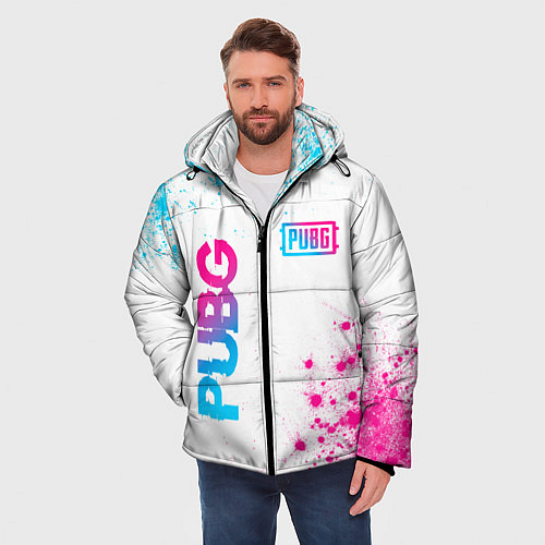 Мужская зимняя куртка PUBG neon gradient style: надпись, символ / 3D-Черный – фото 3