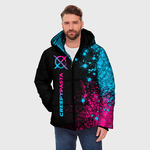 Мужская зимняя куртка CreepyPasta - neon gradient: по-вертикали / 3D-Черный – фото 3