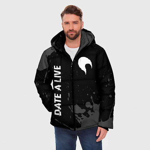 Мужская зимняя куртка Date A Live glitch на темном фоне: надпись, символ / 3D-Черный – фото 3