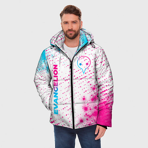 Мужская зимняя куртка Evangelion neon gradient style: надпись, символ / 3D-Черный – фото 3