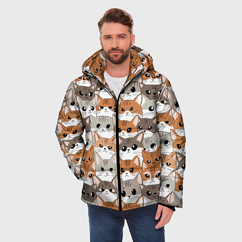 Мужская зимняя куртка Паттерн милые котики / 3D-Черный – фото 3