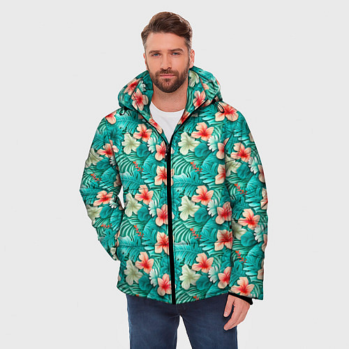 Мужская зимняя куртка Летние цветочки паттерн / 3D-Черный – фото 3