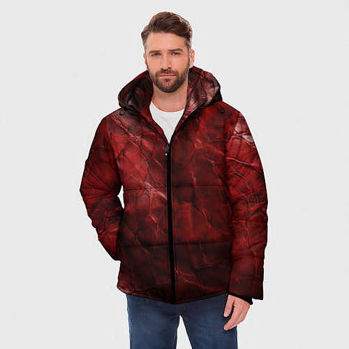 Мужская зимняя куртка Текстура красная кожа / 3D-Черный – фото 3