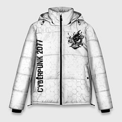 Куртка зимняя мужская Cyberpunk 2077 glitch на светлом фоне: надпись, си, цвет: 3D-черный