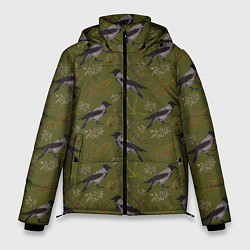 Куртка зимняя мужская Вороны и еловые веточки, цвет: 3D-черный