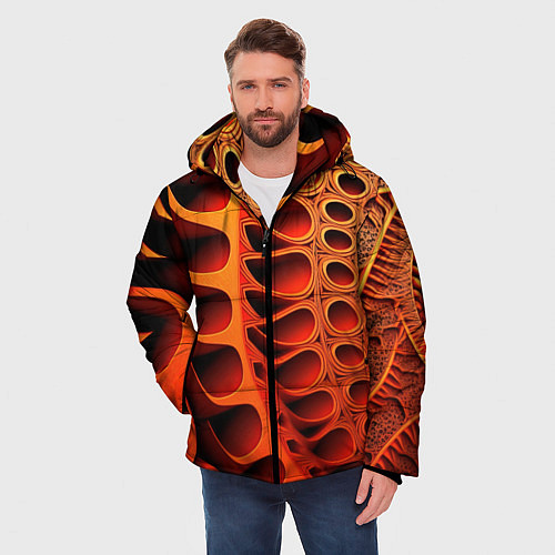 Мужская зимняя куртка Объемная оранжевая абстракция / 3D-Черный – фото 3