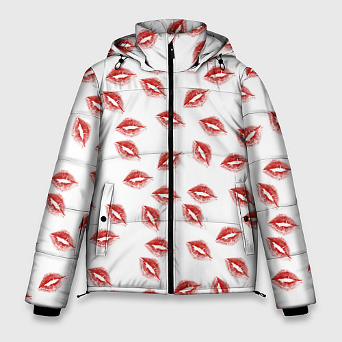 Мужская зимняя куртка Поцелуи - паттерн / 3D-Красный – фото 1