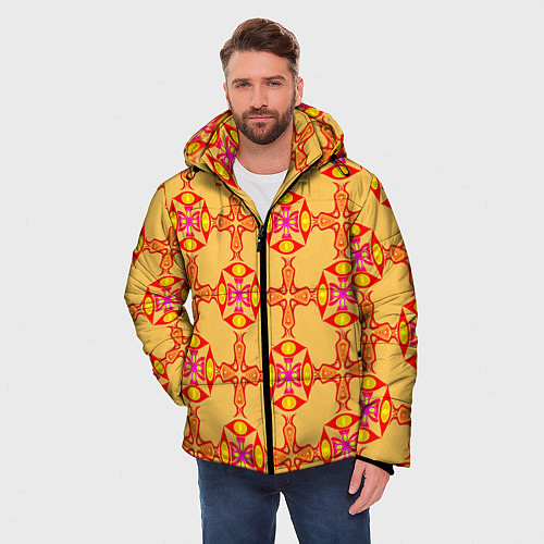 Мужская зимняя куртка Желто-оранжевый мотив / 3D-Черный – фото 3