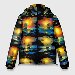 Куртка зимняя мужская Вечерние кораблики, цвет: 3D-красный
