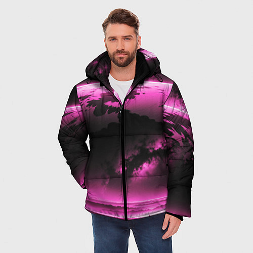 Мужская зимняя куртка Сай фай пейзаж в черно розовых тонах / 3D-Красный – фото 3