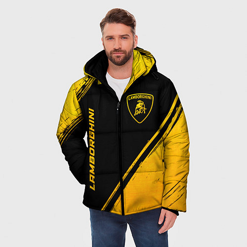 Мужская зимняя куртка Lamborghini - gold gradient: надпись, символ / 3D-Черный – фото 3