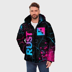 Куртка зимняя мужская Rust - neon gradient: надпись, символ, цвет: 3D-черный — фото 2