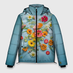 Мужская зимняя куртка Букет полевых цветов на ткани