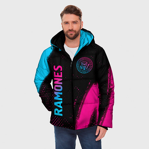 Мужская зимняя куртка Ramones - neon gradient: надпись, символ / 3D-Черный – фото 3