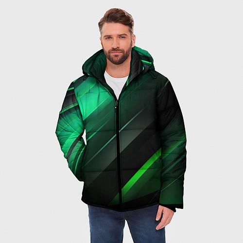 Мужская зимняя куртка Black green abstract / 3D-Черный – фото 3
