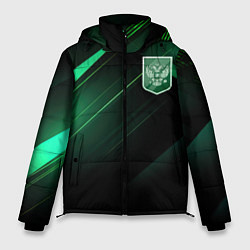 Куртка зимняя мужская Герб РФ зеленый черный фон, цвет: 3D-черный