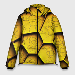 Куртка зимняя мужская Желтые шестиугольники с трещинами - объемная текст, цвет: 3D-черный