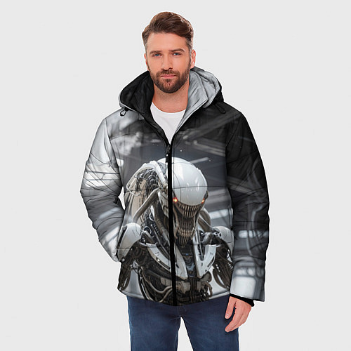 Мужская зимняя куртка Ксеноморф киборг / 3D-Красный – фото 3