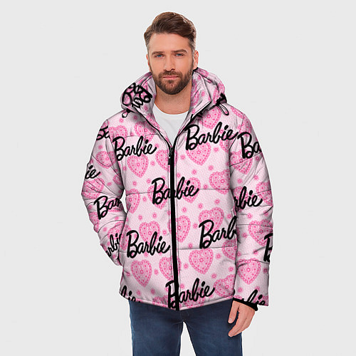 Мужская зимняя куртка Логотип Барби и розовое кружево / 3D-Светло-серый – фото 3