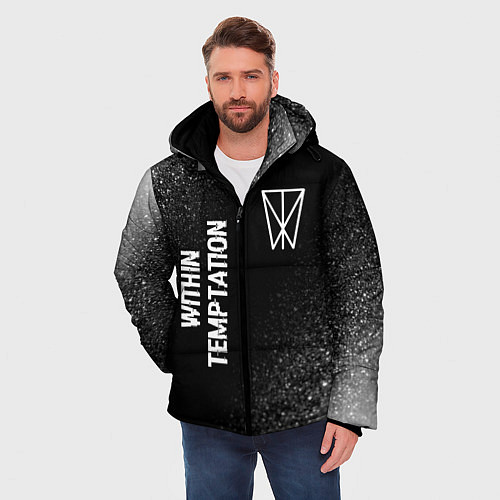 Мужская зимняя куртка Within Temptation glitch на темном фоне: надпись, / 3D-Черный – фото 3