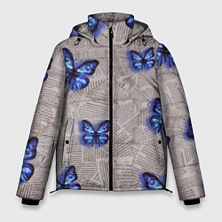 Мужская зимняя куртка Газетные обрывки и синие бабочки