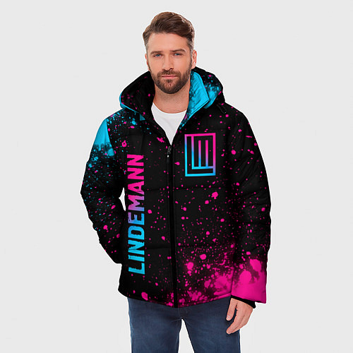 Мужская зимняя куртка Lindemann - neon gradient: надпись, символ / 3D-Черный – фото 3