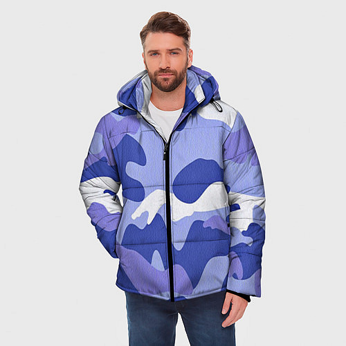 Мужская зимняя куртка Камуфляжный узор голубой / 3D-Черный – фото 3