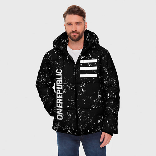 Мужская зимняя куртка OneRepublic glitch на темном фоне: надпись, символ / 3D-Черный – фото 3
