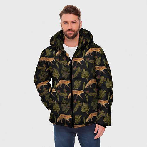 Мужская зимняя куртка Лиса и хвоя / 3D-Черный – фото 3