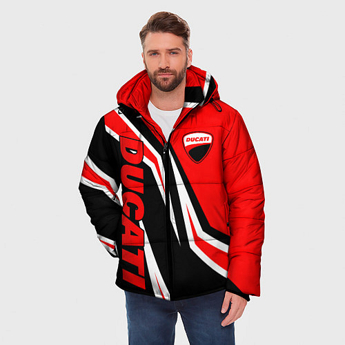 Мужская зимняя куртка Ducati- red stripes / 3D-Черный – фото 3