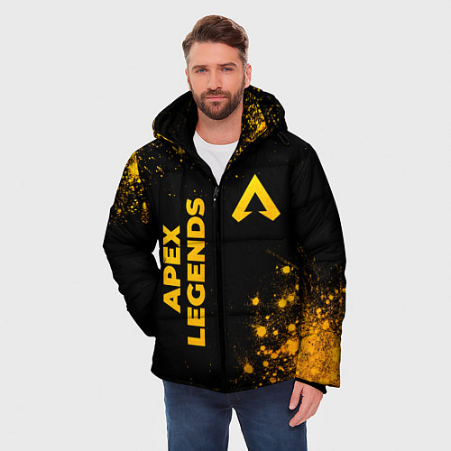 Мужская зимняя куртка Apex Legends - gold gradient: надпись, символ / 3D-Черный – фото 3
