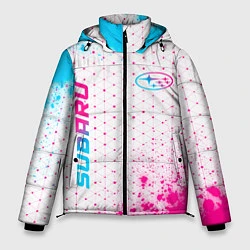 Куртка зимняя мужская Subaru neon gradient style: надпись, символ, цвет: 3D-черный