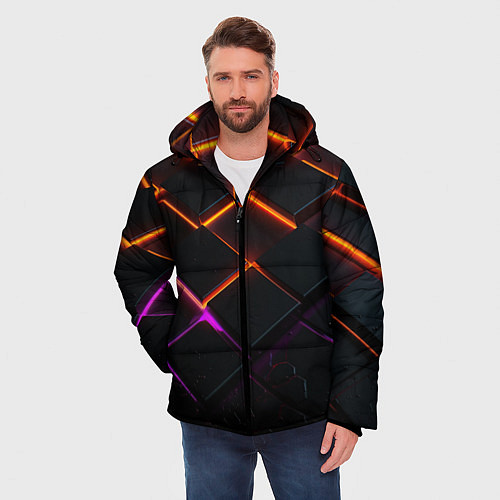 Мужская зимняя куртка Неоновые световые плиты / 3D-Черный – фото 3
