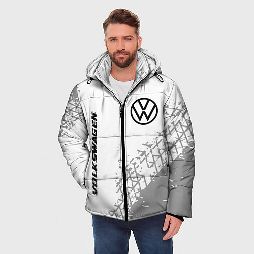 Мужская зимняя куртка Volkswagen speed на светлом фоне со следами шин: н / 3D-Черный – фото 3