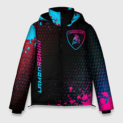 Куртка зимняя мужская Lamborghini - neon gradient: надпись, символ, цвет: 3D-черный