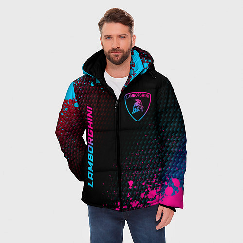 Мужская зимняя куртка Lamborghini - neon gradient: надпись, символ / 3D-Черный – фото 3