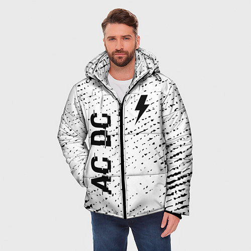 Мужская зимняя куртка AC DC glitch на светлом фоне: надпись, символ / 3D-Черный – фото 3