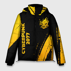 Куртка зимняя мужская Cyberpunk 2077 - gold gradient: надпись, символ, цвет: 3D-черный