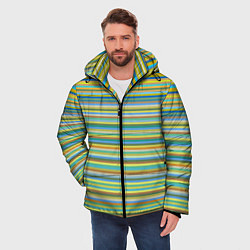 Куртка зимняя мужская Горизонтальные разноцветные полосы, цвет: 3D-черный — фото 2