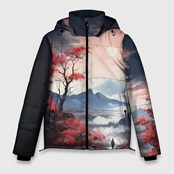 Куртка зимняя мужская Луна над горами, цвет: 3D-красный